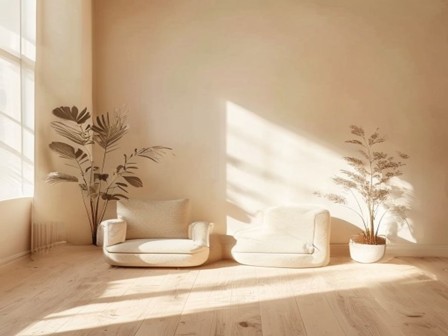 Moderne hjemmekontor med grønne planter og ergonomisk design